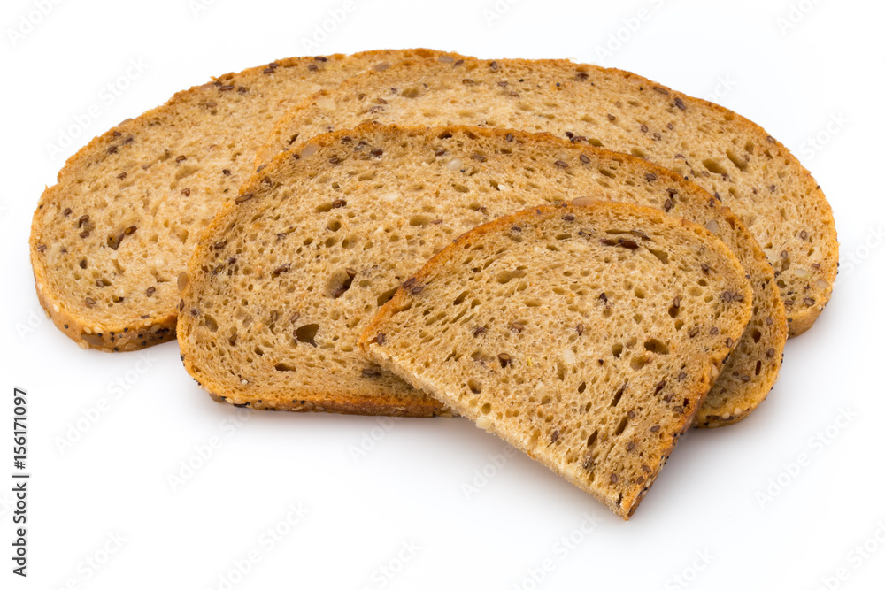 Rye bread slice isolated on white background.