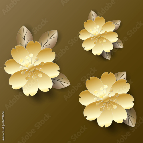 Paper art floral background. Vector stock.