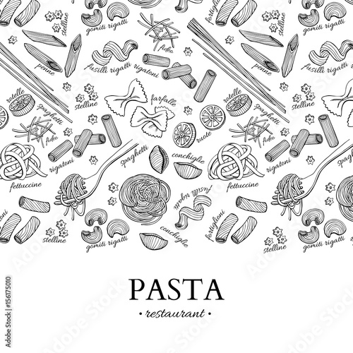 Italian pasta restaurant vector vintage illustration. Hand drawn engraved banner.