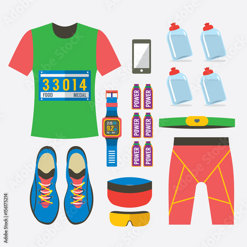 Top View Of Male's Runner Gears Vector Illustration