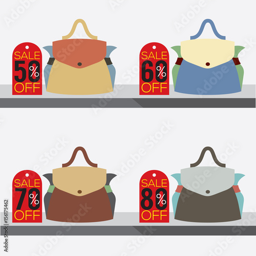 Women Bags With Sale Tags Vector Illustration