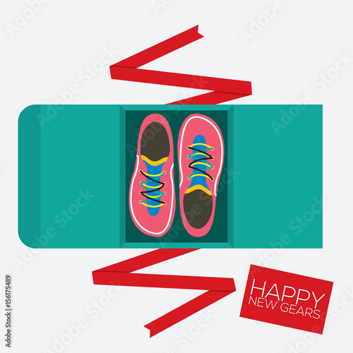 Top View Of Running Shoes Gift Vector Illustration