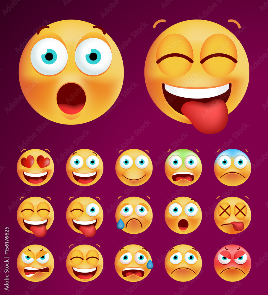 Set of Cute Emoticons on Black Background. Isolated Vector Illustration Set of Cute Emoticons on Black Background. Isolated Vector Illustration