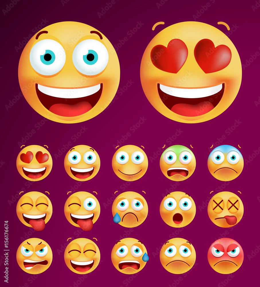 Set of Cute Emoticons on Black Background. Isolated Vector Illustration Set of Cute Emoticons on Black Background. Isolated Vector Illustration