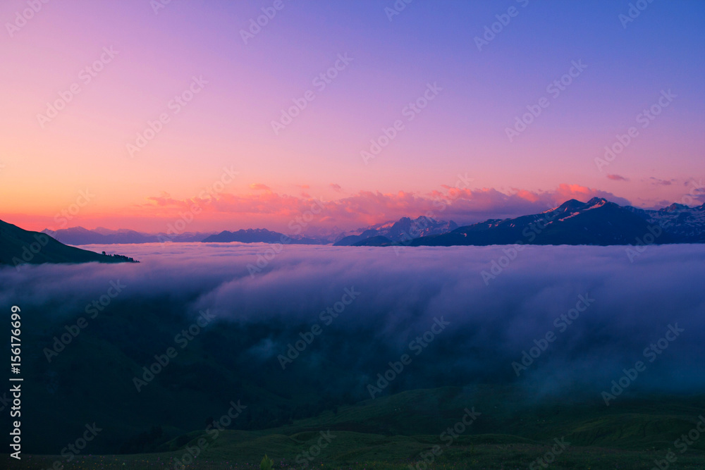 Sunset in the Caucasus mountains