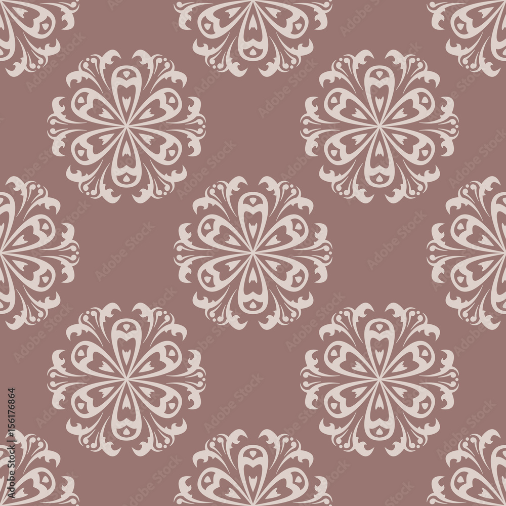 Seamless pattern with flower element. Brown and beige abstract wallpaper