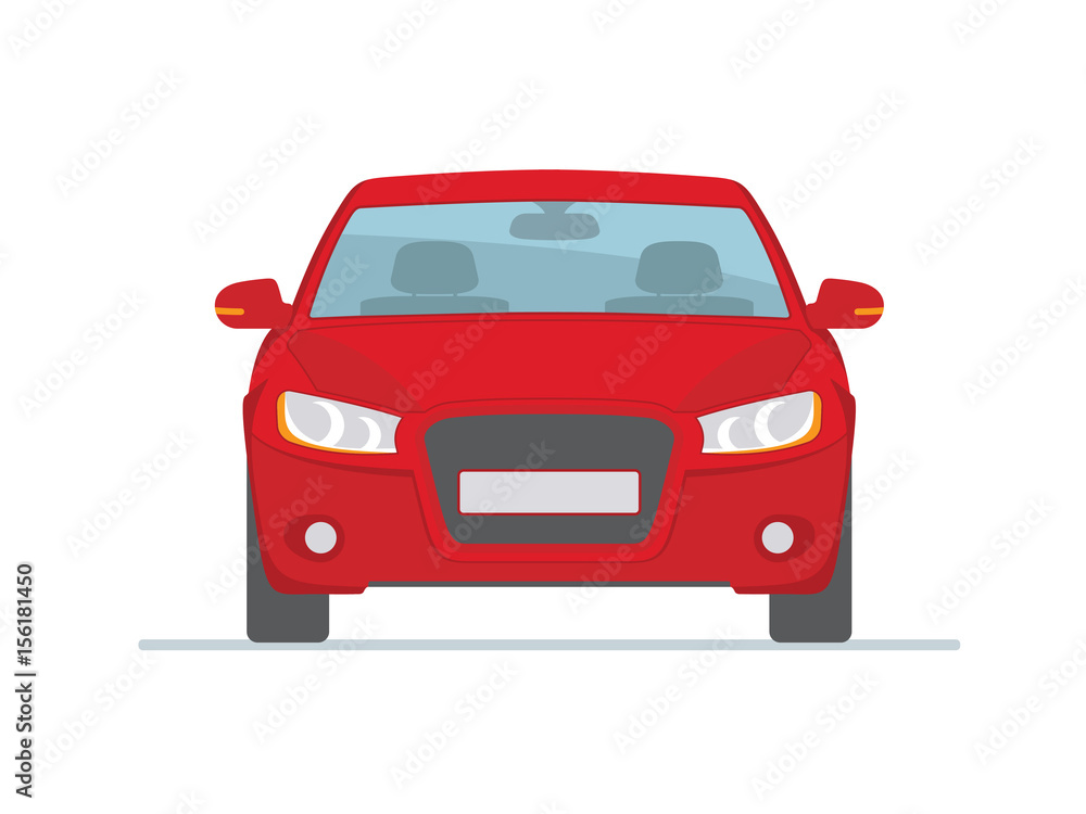 Red car isolated on white background. Front view. Vector illustration
