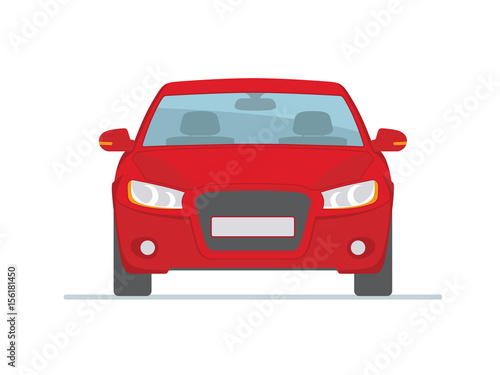 Red car isolated on white background. Front view. Vector illustration  