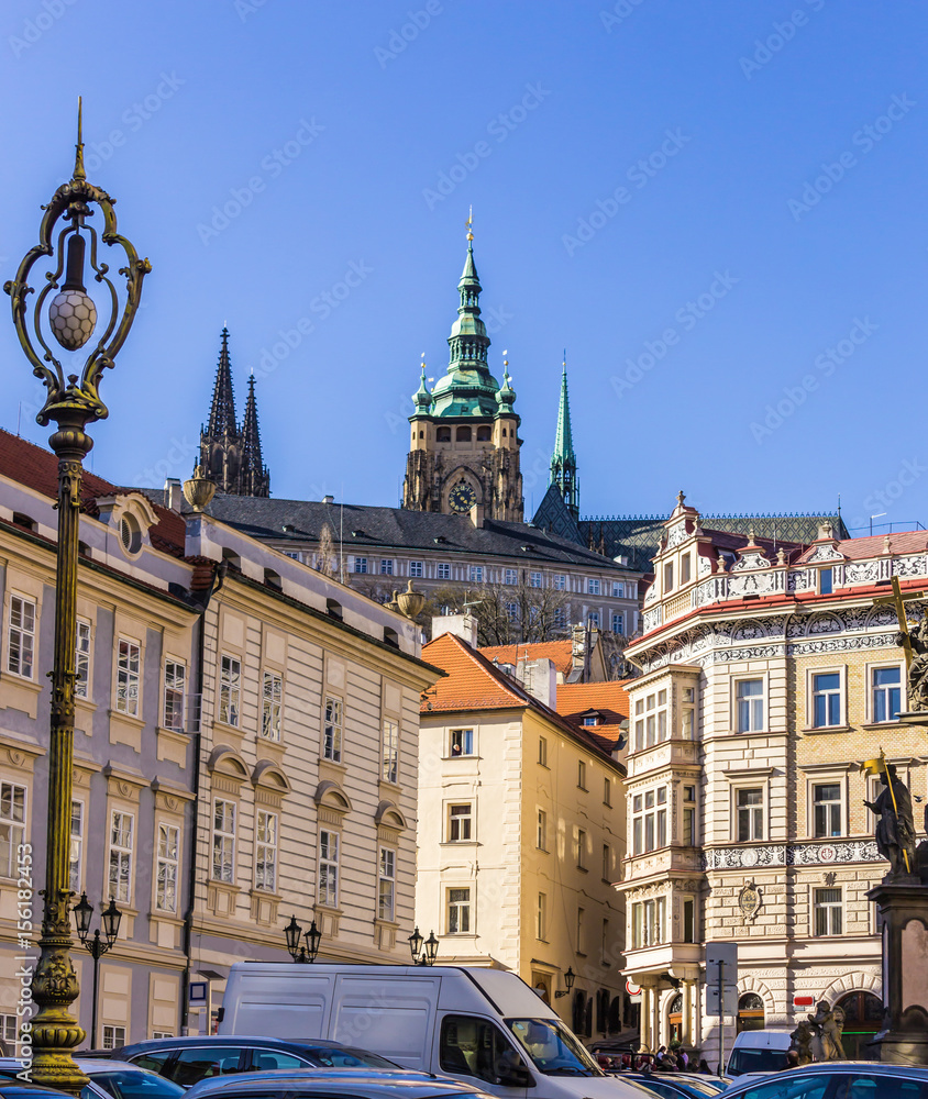 Obraz premium View to Hradcany Castle from the side of the street, located in the 