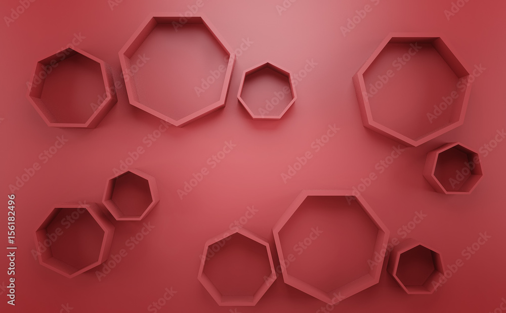 Obraz premium Abstrakcjonistyczny 3d czerwony geometryczny tło. Biała tekstura z cieniem. Renderowanie 3D