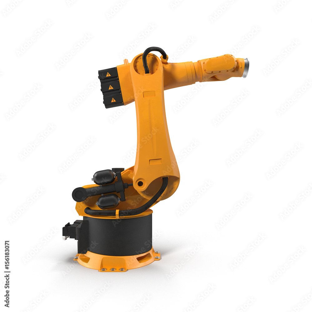 Robot arm for industry isolated on white. Side view. 3D Illustration