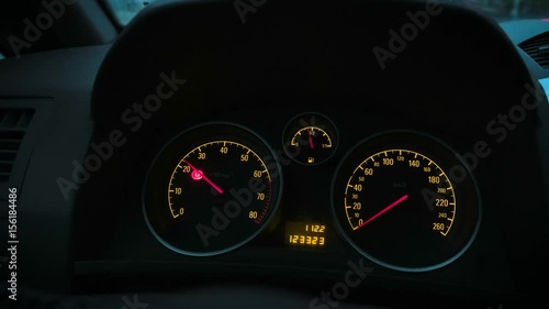 The speedometer of the car shows the engine speed photo