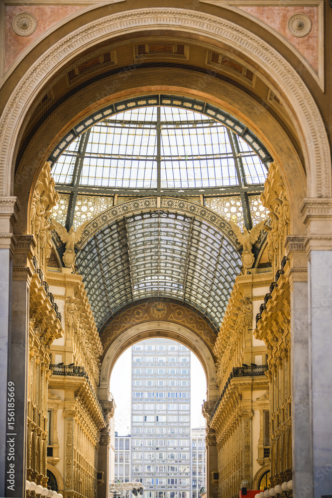 MILAN, ITALY - 13-05-2017: Galleria Vittorio Emanuele II in Milan. It's one of the world's oldest shopping malls, designed and built by Giuseppe Mengoni between 1865 and 1877.