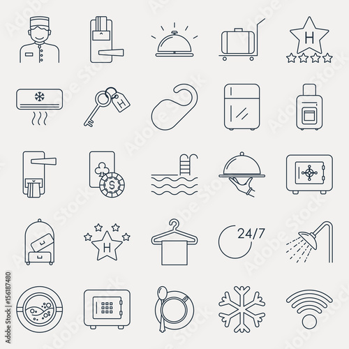 Collection of outline hotel icons