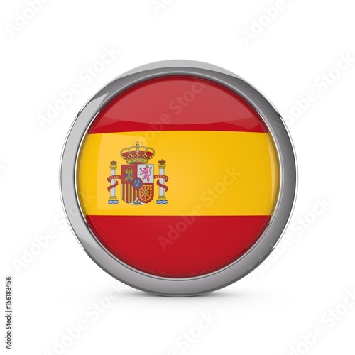 Free Download Spain national flag in a glossy circle shape with chrome frame. 3D Rendering - GFXLoad