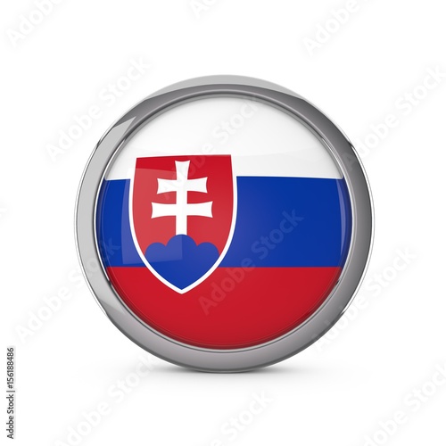 Slovakia national flag in a glossy circle shape with chrome frame. 3D Rendering