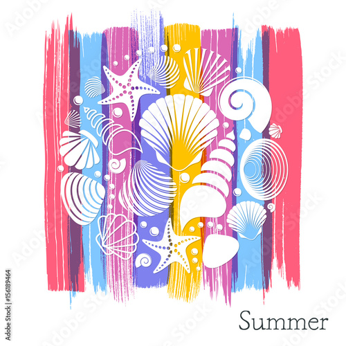 Summer card with white sea shells