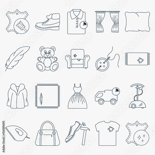 Collection of outline dry cleaning icons. Set of laundry icons