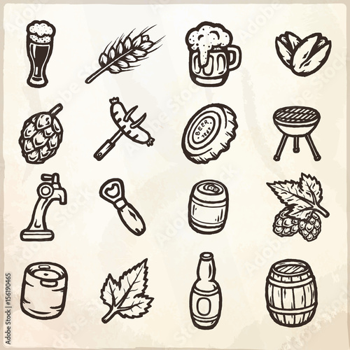 Set of hand drawn beer icons.