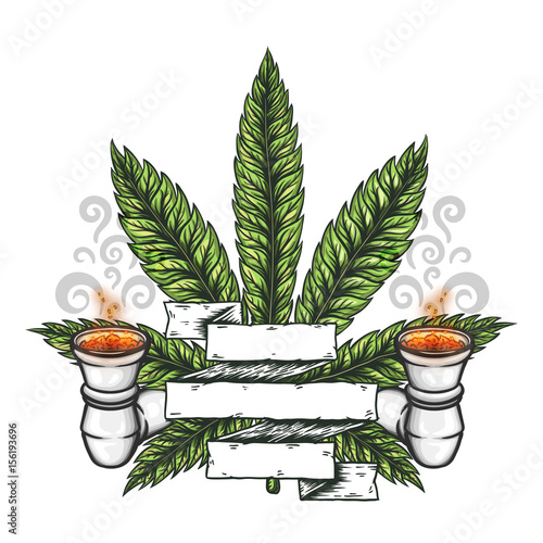 Cannabis leaf with pipe.