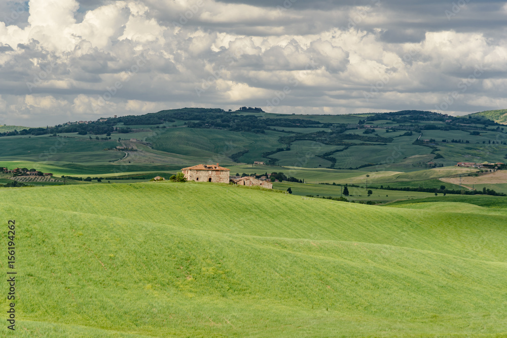 Perfect panorama of green hills with blue sky and fluffy clouds Perfect panorama of green hills with blue sky and fluffy clouds