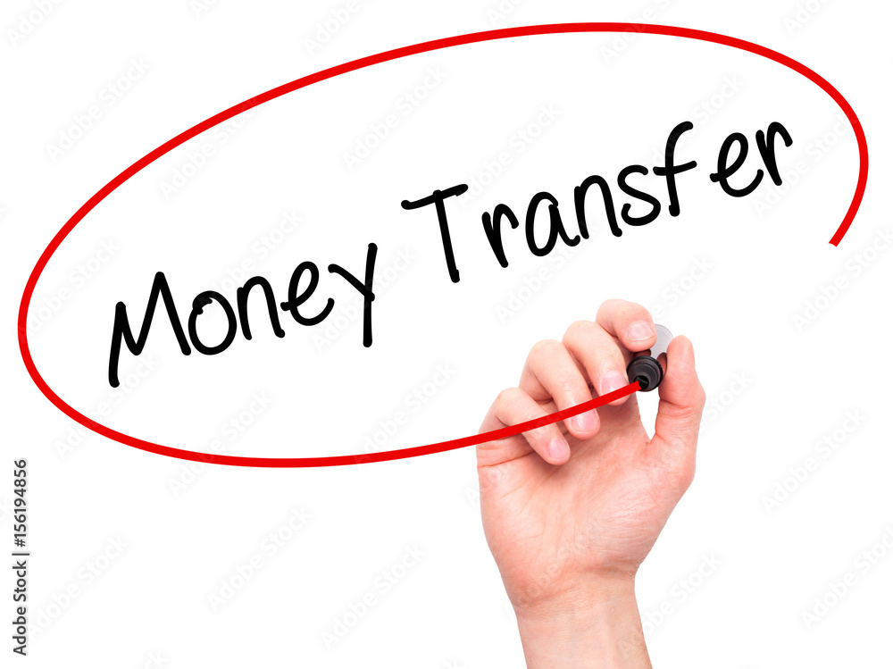 Man Hand writing Money Transfer with black marker on visual screen Man Hand writing Money Transfer with black marker on visual screen