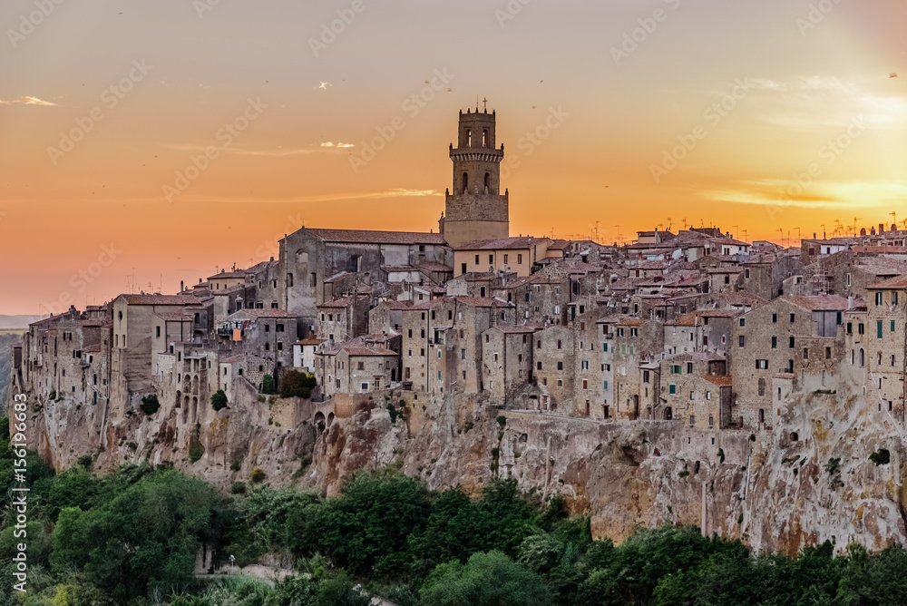 Town of pitigliano in Maremma Tuscany, small village on the tuff cliff