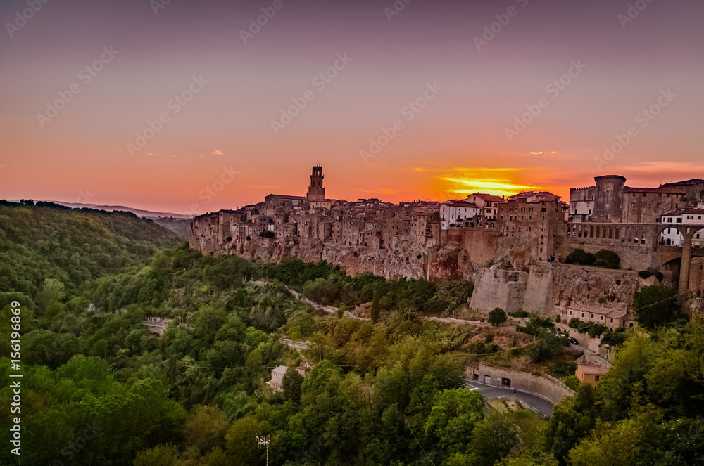 Town of pitigliano in Maremma Tuscany, small village on the tuff cliff