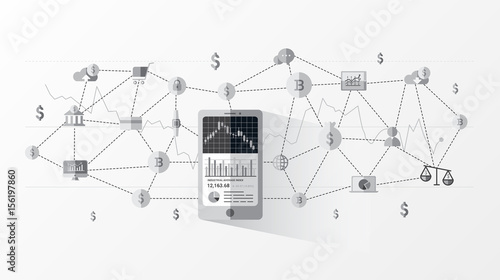 Financial technology and block chain. Financial exchange and Trading design concept. Business investment info graphic can be used for web banner, advertising and marketing. Vector illustration.