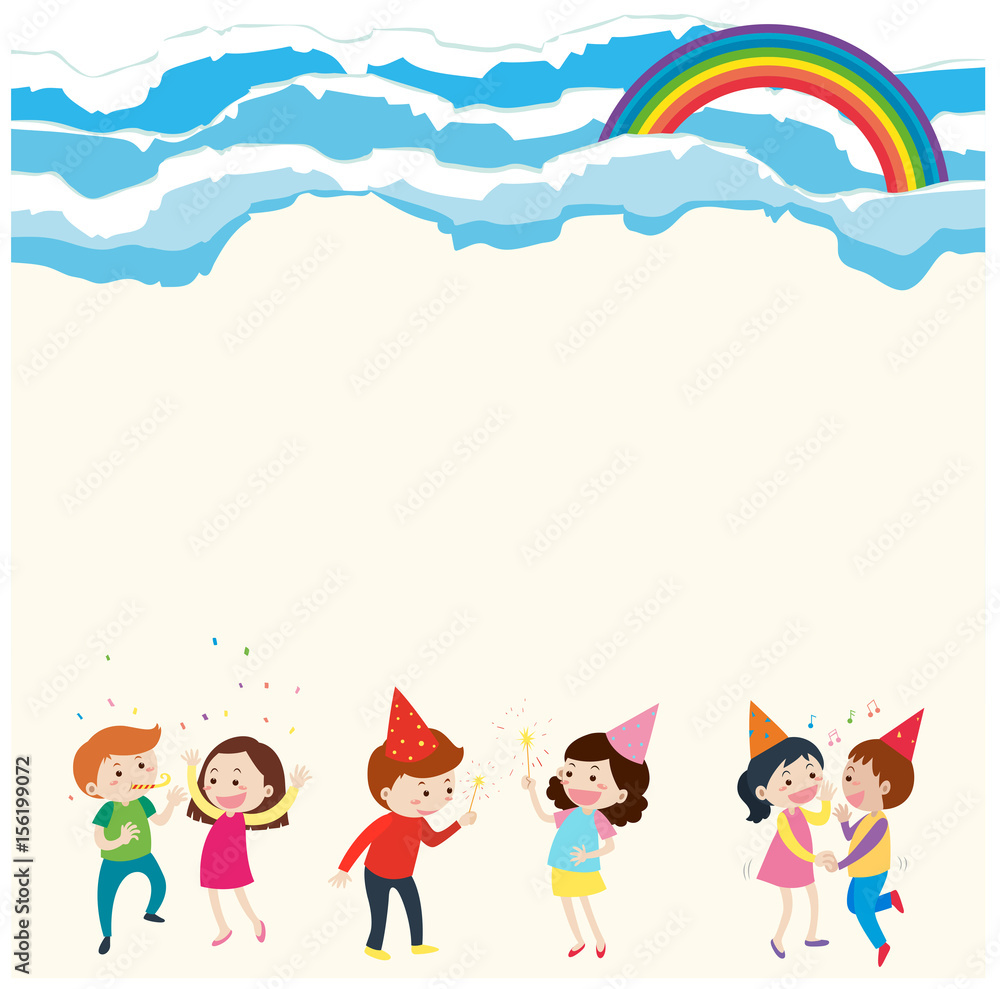 Background template with people and rainbow