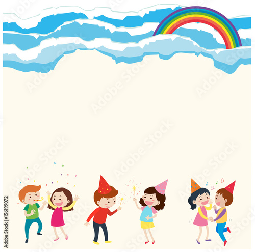 Background template with people and rainbow
