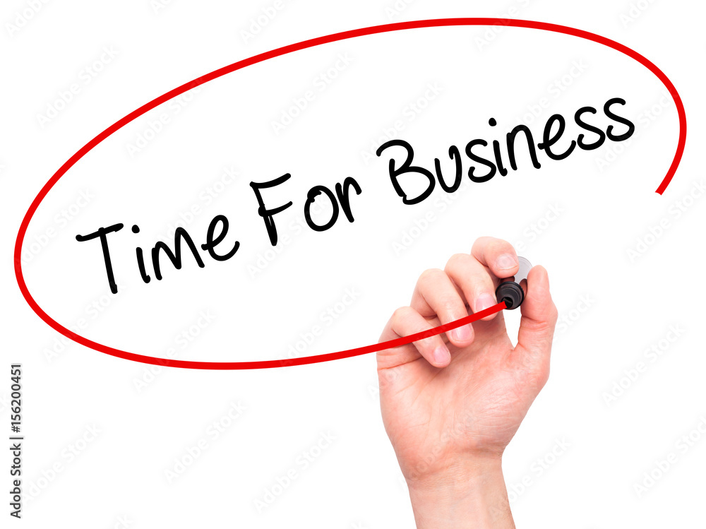Man Hand writing Time For Business with black marker on visual screen Man Hand writing Time For Business with black marker on visual screen