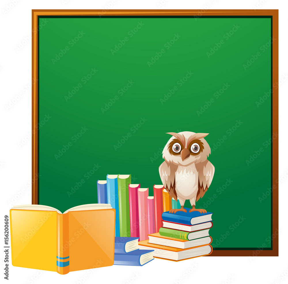 Board template with owl and books