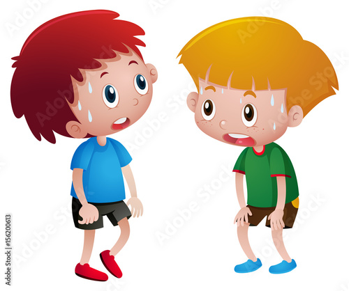 Two boys sweating and tired