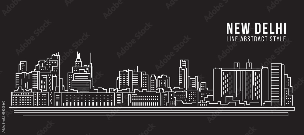 Cityscape Building Line art Vector Illustration design - New Delhi city