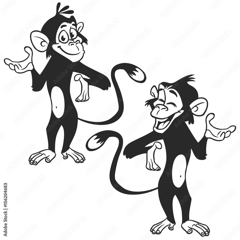 Set of cartoon monkey expression. Vector illustration of set of two chimpanzees outlined Set of cartoon monkey expression. Vector illustration of set of two chimpanzees outlined