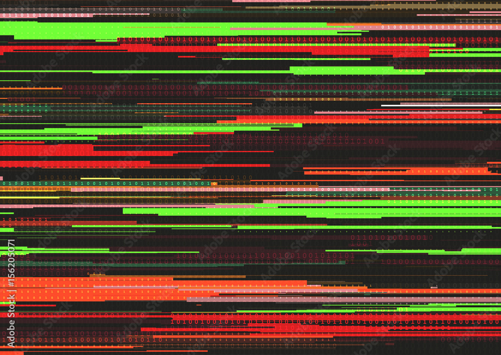 Abstract background with glitched vertical stripes, stream line binary code background with two binary digits 0 and 1. Abstract background with glitched vertical stripes, stream line binary code background with two binary digits 0 and 1.