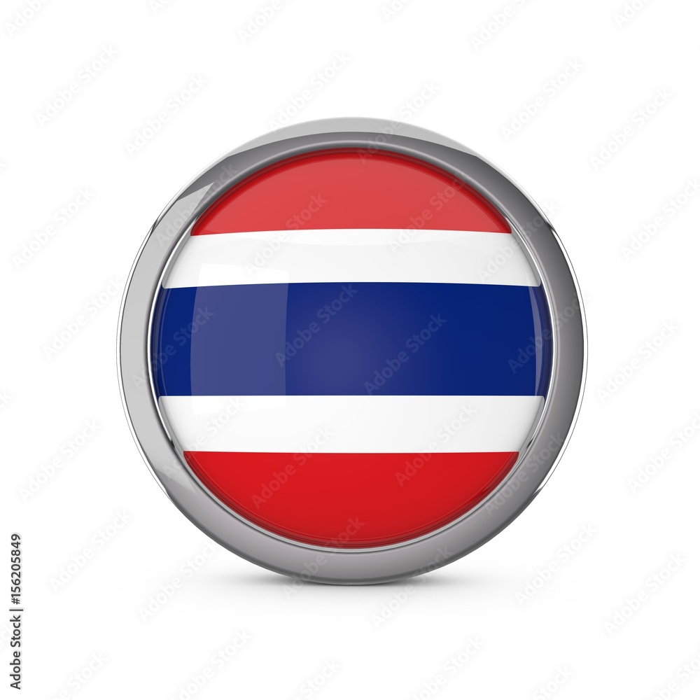 Thailand national flag in a glossy circle shape with chrome frame. 3D Rendering Thailand national flag in a glossy circle shape with chrome frame. 3D Rendering
