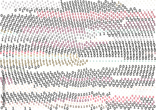 Stream line binary code black and white background with two binary digits, 0 and 1 isolated on a white background.