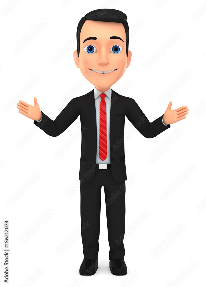 Successful businessman welcomes on white background. 3d render illustration. Successful businessman welcomes on white background. 3d render illustration.