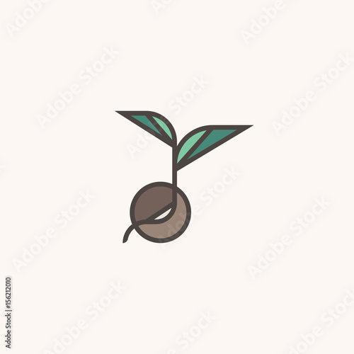Fresh organic sprout. Modern line logo mark template or icon with sprouting seed