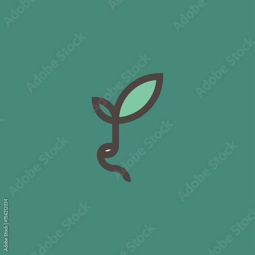 Fresh organic sprout. Modern line logo mark template or icon with sprouting bean on green background