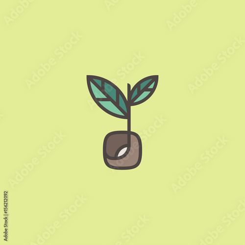 Fresh organic sprout. Modern line logo mark template or icon with sprouting seed