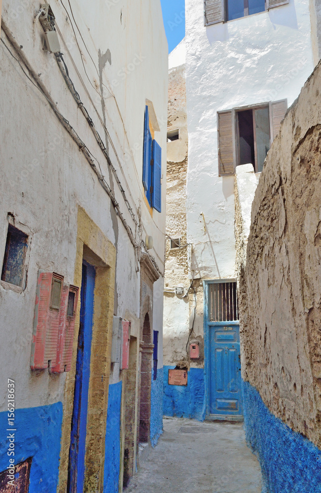 Narrow streets of Medina in Essaouira in Morocco Narrow streets of Medina in Essaouira in Morocco
