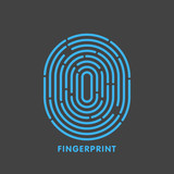 Blue line fingerprint in black background vector illustration