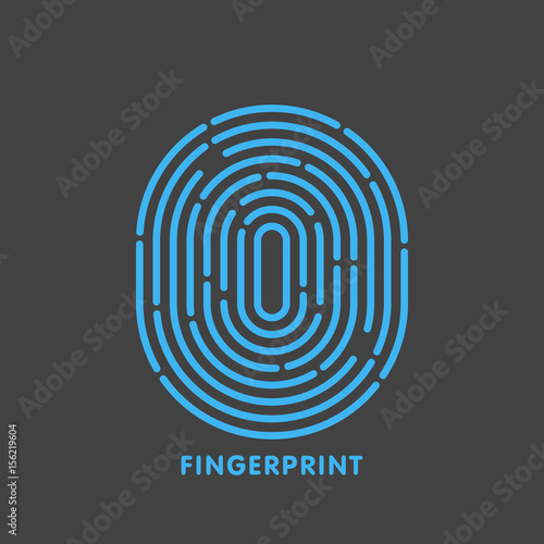 Blue line fingerprint in black background vector illustration