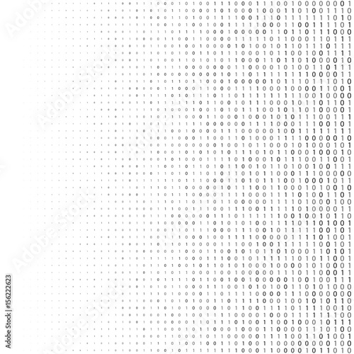 Binary code halftone background. Zero and one abstract symbols. Coding programming concept vector illustration