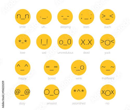 Set of japan style text Emoji Isolated on white. Vector illustration