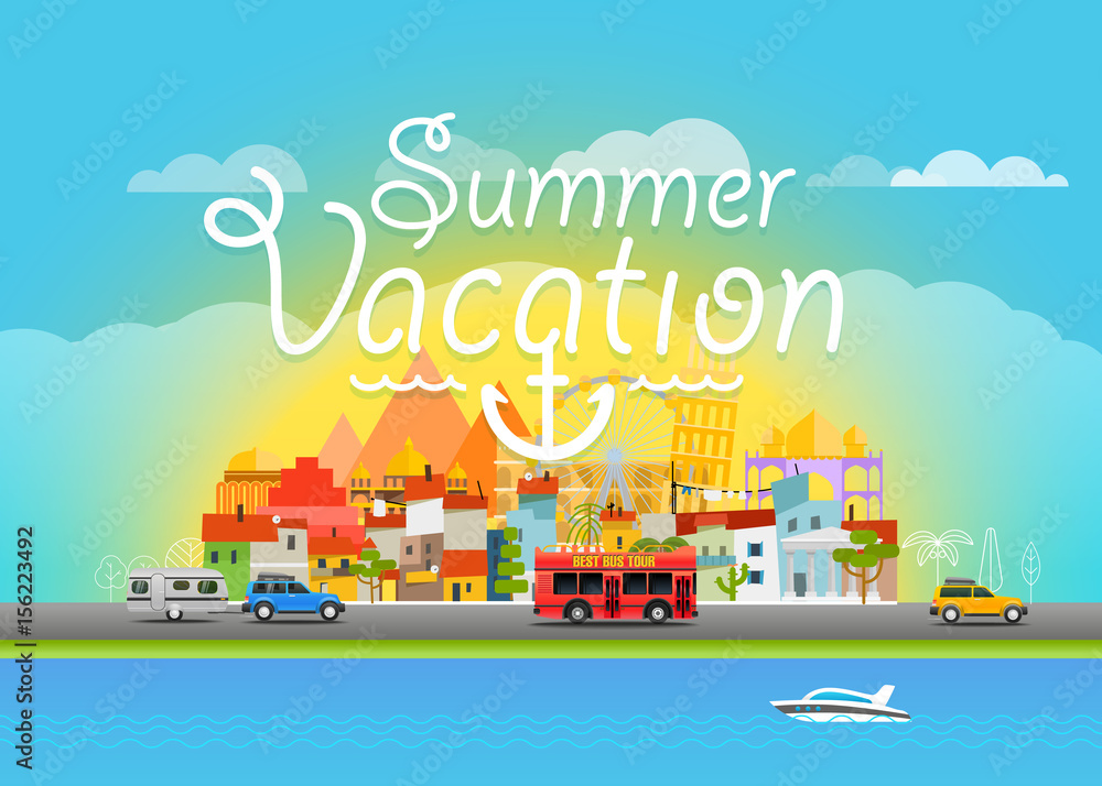 Travel vector illustration. Summer vacation travel