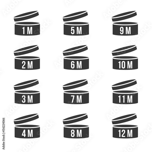 Expiration date After opened product 1-12 months, shelf life sign icon for label of cosmetic, silhouette design